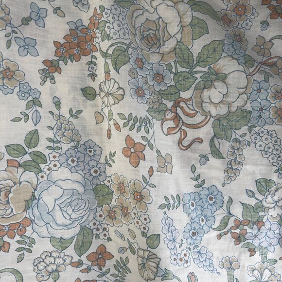 Vintage 70's Floral Bed Sheets Set Queen Size Cream Blue Lady Pepperell Cotton - Picture 3 of 13